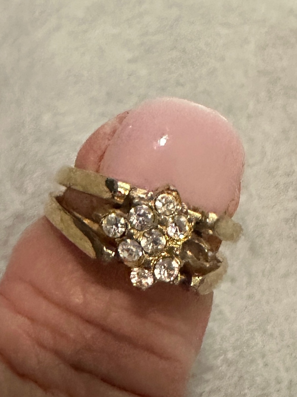 Cocktail Ring Gold-Tone Floral Crystal
